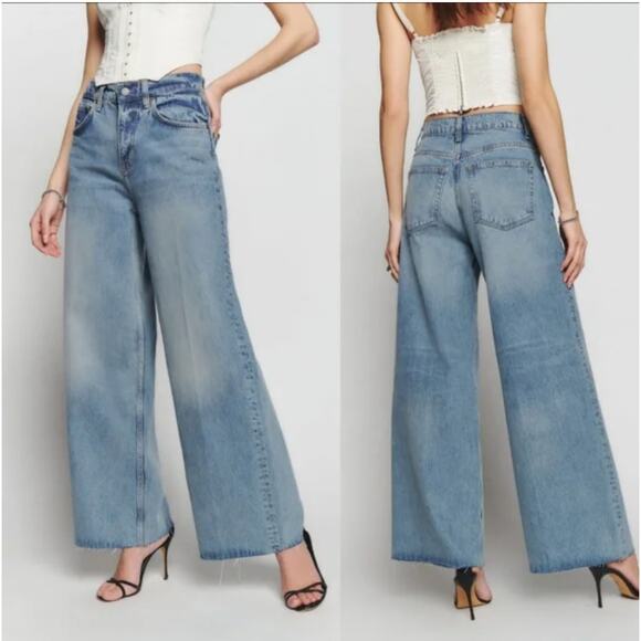 Reformation Iggy Super Wide Leg Slouch Jeans Atwood Wash Denim Blue Size 30 - Picture 1 of 8